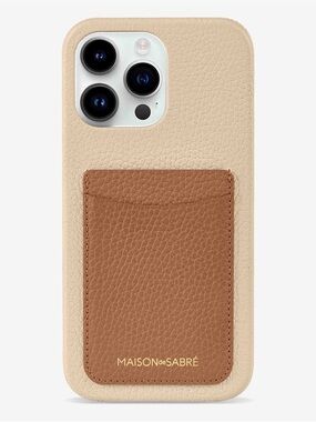 Maison de Sabré Beige Leather iPhone Case with Tan Card Pocket - IPhone 14 Pro
